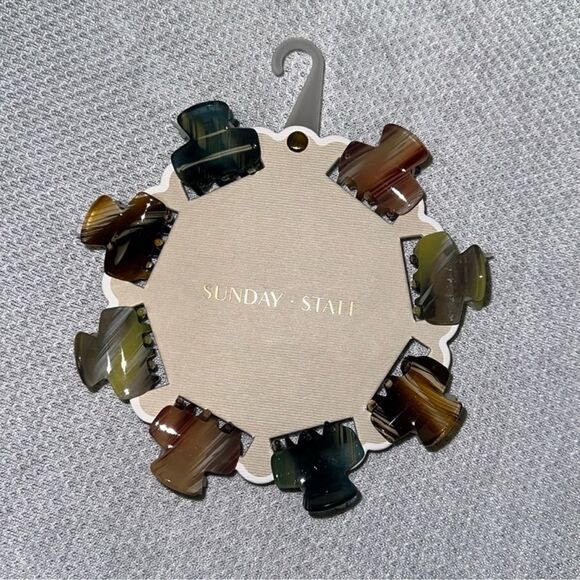 Sunday State Shades of Brown Green Gray Marble Claw Clips set of 8 - Picture 2 of 5